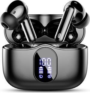 Wireless Earbuds, Bluetooth 5.3 Headphones Bass Stereo, Ear Buds with Noise Cancelling Mic LED Display, IP7 Waterproof in Ear Earphones, 36H Playtime for Laptop Pad Phones Sports Workout, Black