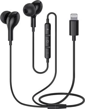 Guguearth Lightning Headphones for iPhone,MFi Certified in-Ear Lightning Earphones for iPhone,Magnetic Earbuds for iPhone with Mic Controller Compatible with iPhone 14 13 12 11 Pro Max XR 8 7 (Black)
