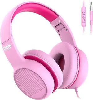 gorsun Wired Kids Headphones, 85dB/94dB Volume-Limited Toddler Headphones,3.5mm Kids Headphones with Cord,in-Line HD Mic, Audio Sharing,Foldable Kids Headphones for School with Travel, Pink