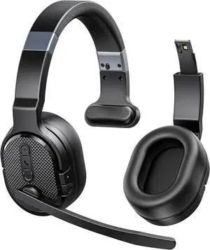 Trucker Bluetooth Headset, Wireless Headsets with Noise Cancelling Microphone, 40+Hrs HD Talktime Bluetooth Headphones with Detachable Earpad/Single+Dual Mode for Office/Driving/Home