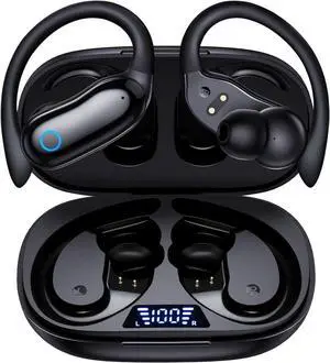 Active Noise Canceling Ear Buds Wireless Earbuds 96hrs Playback Bluetooth Headphones IPX7 Waterproof Stereo Bass Over-Ear Earphones with Earhooks Microphone LED Battery Display for Sports Workout