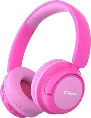 iClever BTH22 Kids Bluetooth Headphones, 60H Play Time, USB C Fast Charging, Bluetooth 5.4, AUX Cord,Safe Volume 74/85 dBA,Over Ear Kids Headphones Wireless for iPad/Tablet/Travel/School, Pink