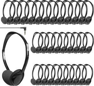 30 Pack Headphones Bulk Adjustable Classroom Headphones Library on Ear Headphones Wholesale School Headphones with Wire 3.5 mm Plug for Student, Kids, Adults