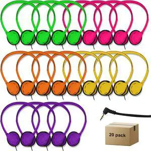 20 Pack Class Set Headphones for Kids Students School Classroom Headphones Bulk Earphones Adjustable with 3.5 mm Jack for Library Children Adults(005 Multi Color Headphones)