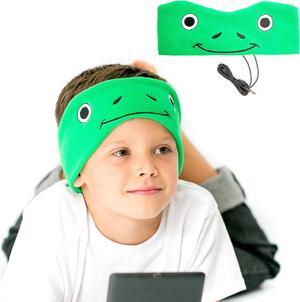 CozyPhones Over The Ear Headband Headphones - Kids Headphones Volume Limited with Thin Speakers & Super Soft Fleece Headband - Green Frog