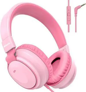 Headphone Kids Volume Limited 85/94dB Wired Over-Ear/On-Earr Foldable Headset with Inline Cable Aux 3.5mm Cord Mic for Toddler Boy Girl Child Back to School Study Pad Tablet Pink
