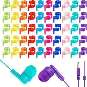 Kids Bulk Earbuds for Classroom School 80 Pack Wholesale Students Wired Earphones 3.5mm Multi Colored Perfect for School Classroom Libraries (10 Colors)