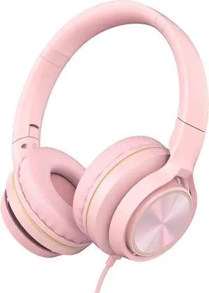 LORELEI S9 Wired Headphones with Microphone for SchoolOn-Ear Kids Headphones for Girls BoysFolding Lightweight and 3.5mm Audio Jack Headset for Phone, IpadTablet, PC, Chromebook (Pearl Pink)
