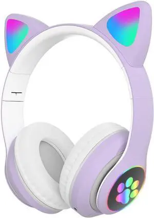 Kids Headphones for School, Bluetooth Wireless Headphones with Microphone for Kids Teens Adults, Cat Ear Headphones for Girls Women (Purple)