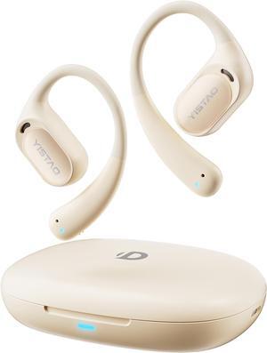 Open Ear Headphones, 35 Hours Playtime True Wireless Open Ear Earbuds with Ear Hooks, Air Conduction Headphones, Bluetooth 5.3, Clear Calls, IPX6 Waterproof Wireless Earphones - Beige