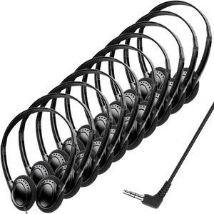 Bulk Headphones Earphones 10 Pack for School Classroom, Wholesale Class Set Wired Headphones with 3.5 mm Jack for Kids Students Children and Adult (Black)