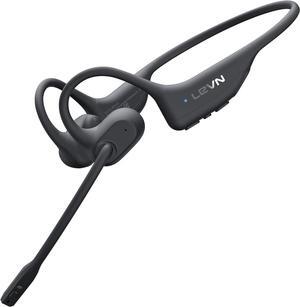 LEVN Open Ear Headphones with Mic, Bluetooth Headset with Microphone (AI Noise Cancelling), Comfort Bluetooth 5.3 Headphones, Sweatproof Wireless Headphones with Mic for Work, Running, Workouts