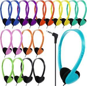 Bulk Headphones 25 Pack Multi Colored for Classroom Kids, Wholesale Headphones Earphones for Students, Schools, Hospitals, Hotels, Musuems, Gyms, Dentists, Libraries