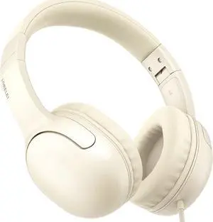 LORELEI E5 Wired Headphones for Kids Foldable & 3.5mm Jack Tangle Free Nylon Wire Stereo On Ear Headsets for Kids/Children/School/Tablet/Ipad/Kiddle/Plane (Beige White)