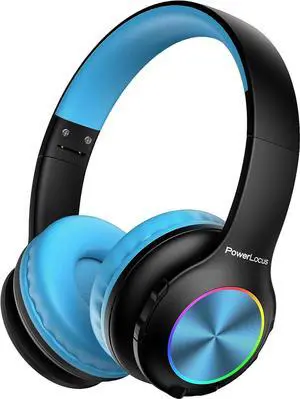PowerLocus PLED Kids Bluetooth Headphones, Kids Wireless Headphones with LED Lights, 74/85/94dB Safe Volume, Micro SD, AUX Cable, Hi-Fi Stereo, Built-in Mic Over Ear Kids Headphones for Travel/Tablet