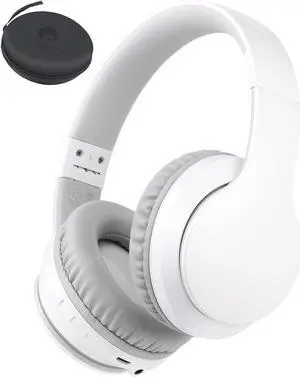 rockpapa E7 Over Ear Wireless Bluetooth Headphones with Mic Include Travel Case, Foldable Wired/Wireless Headphones with Microphone for Kids Childrens Boys Girls Teen Youth Adult White Grey