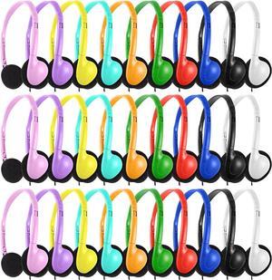 Kids Headphones Bulk 30 Pack for Students School Multi Colors, Wholesale Wired Adjustable On Ear Headphones for Classroom Children Toddler Boys Girls Teen and Adult(LS04,30 Mixed)