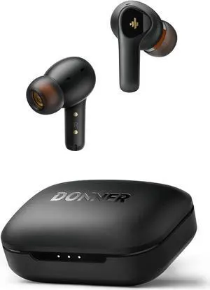 Donner Noise Cancelling Wireless Earbuds, Bluetooth 5.2 Earphones with 4 Mic Clear Calls, 12mm Drivers, App for Custom EQ, 32H Playtime, Fast Charging, Transparency - Dobuds ONE,Black