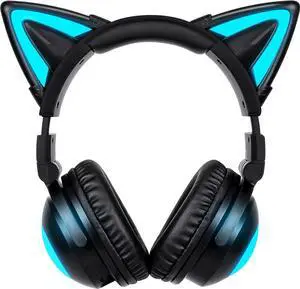 Wireless Cat Ear Headphones (12 Color Changing) with & 3.5mm Jack, Gaming Pro, Bluetooth&Wired Connection (Blackcolor)