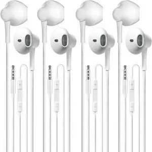 Wired Earbuds Pack of 4, in-Ear Wired Earphones with Microphone Volume Control, Powerful Heavy Bass, High Definition, Headphones Compatible with Android, iPhone, iPod, iPad, MP3 and Most 3.5mm Jack