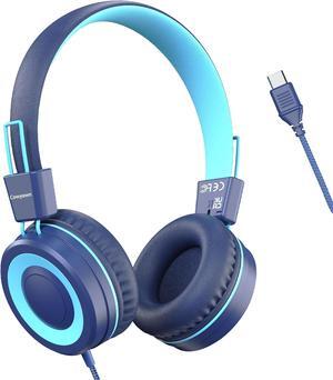 USB Type C Kids Headphones for School, Wired Toddler Headphones, 94dB Volume Limited, HD Stereo Sound, Foldable Lightweight On-Ear Wired Headphones for Kids/Children/Teens/Boys (Dark Blue)