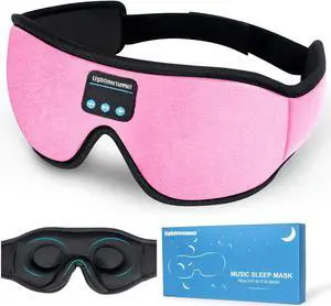 Sleep Headphones, 3D Sleep Mask, Washable Sleeping Headphones with Ultra Thin Stereo Speakers Microphone Hands Free for Insomnia Travel Pink