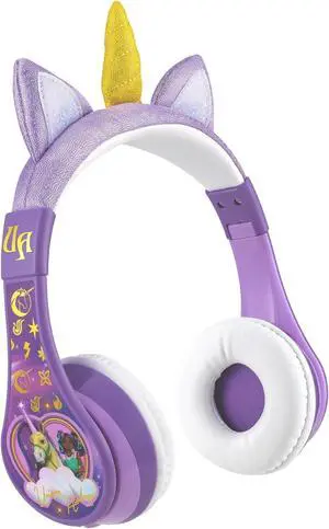 eKids Unicorn Academy Bluetooth Headphones, Wireless Headphones with Microphone Includes Aux Cord, Volume Reduced Kids Foldable Headphones for School, Home, or Travel