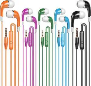 Kids Earbuds with Microphone 30 Pack, Bulk Earphones Headphones with Microphone SP-BS30MIC Stereo Disposable Wired Earbuds for Kids Students Classroom Schools