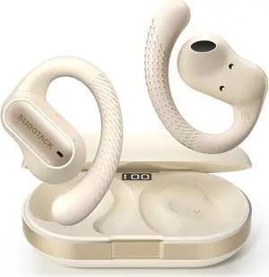 SUDOTACK Ultrafit Wireless Open Ear Headphones, Up to 30 Hours Playtime Air Conduction Sport Earbuds, IPX5 Bluetooth 5.3 Wireless Earphones for Workouts and Running (Beige)