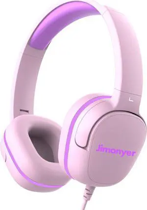 Kids Headphones for School, 3.5mm Jack Wired Headphones for Kids with Safe Volume Limiter, HD Stereo Sound On-Ear Girls Boys Toddler Headphones for Tablet, iPad, Kindle(Pink)