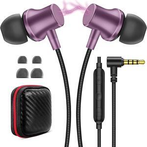 Wired Earbuds for School Chromebook Laptop PC, Noise Canceling Ear Buds with 3.5mm Plug in Audio Jack Microphone HiFi Stereo Wired Headphone Corded Earphone for Kindle Fire Nintendo Switch MP3, Purple