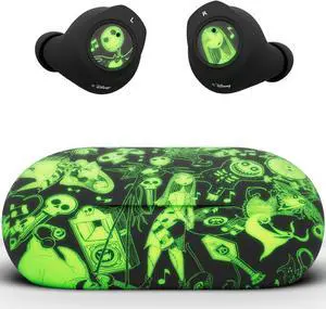 Disney Nightmare Glow in The Dark TWS Earbuds Wireless Bluetooth 5.0 Compatible in-Ear Headset with Built-in Mic & Portable Recharging Case - IPX8 Waterproof & Sweatproof,Long Battery Life