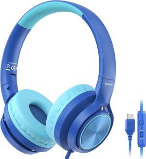 Upgrade USB-C Kid Headphone with Microphone, Safe Volume Limiter 85/94dB, Foldable Over Ear Wired Headphones for Toddlers/Boys/Girls/School/iPad/Laptop/Travel