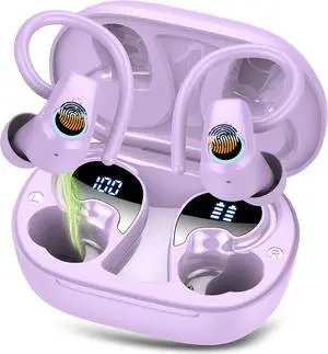 Wireless Earbuds, Bluetooth 5.3 Headphones Sport, In Ear buds Wireless Earbuds Bluetooth 50H Playtime LED Display, Deep Bass Stereo Noise Cancelling Headphones, IP7 Waterproof Earphones, Bright Purple