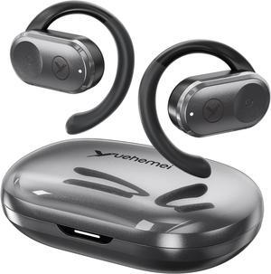 Open-Ear Headphones, Wireless Bluetooth 5.3 Earbuds, Comfort and Stable Fit, 16.2mm Drivers, Clear Calls, Sweat Proof, 30H Playtime, Compatible with iPhone & Android (Grey-Black)