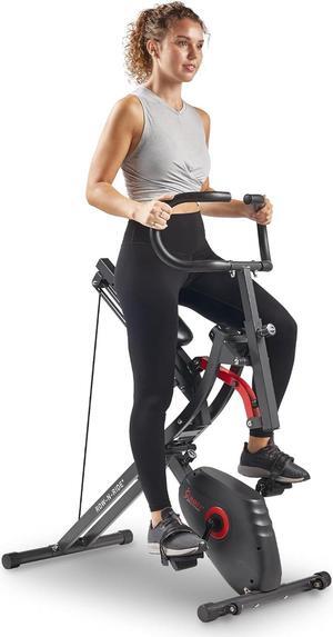 Sunny Health & Fitness Row-N-Ride PRO, Full Body Combo Squat Machine w/Optional Resistance Band, Easy Setup Ab Workout Exercise Equipment for Home, Whole Body Cardio, Optional SunnyFit App Connection