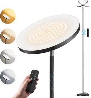 OHLUX Floor Lamp,36W/3000LM Sky LED Modern Torchiere 5 Color Temperatures Super Bright Floor Lamps, Dimmable Tall Standing Pole Light with Remote & Touch Control for Living Room,Bedroom,Office-Black