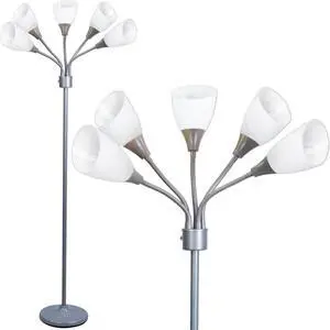 Floor Lamp For Bedroom Multi Head 5 Light Bright Floor Lamp - Medusa 5 Light Standing Lamp -floor Lamps For Bedroom Spider Lamp 5 Acrylic White Shades Standing Light Spider Lamp Silver Floor Lamp