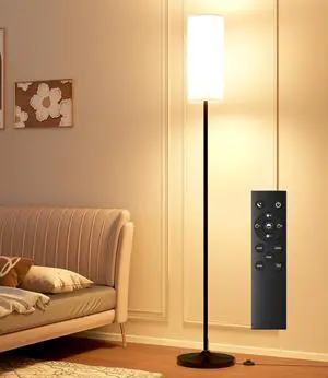 luckystyle LED Floor Lamp for Living Room, Dimmable Standing Lamps with Foot Switch,Remote Custom Color Temperature Black Pole Lamp with Lampshade,12W Led Bulb Tall Lamps for Bedroom Office Kid Room