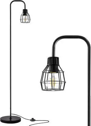 Oneach 63.75" Industrial Floor Lamp Modern Black Floor Lamp with Footswitch Metal Reading Tall Pole Light with 4W LED Bulb Standing Tall Lamp for Living Room Bedroom Office E26 Base