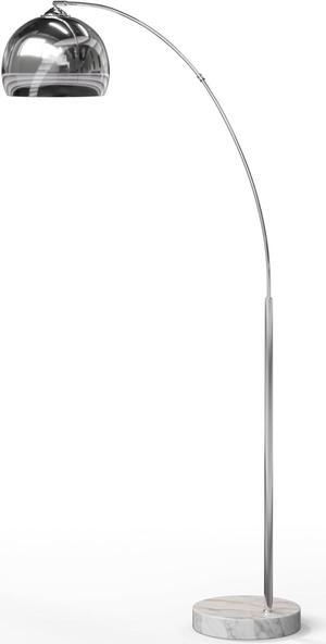 Teamson Home Arquer 68.1" Arc Floor Lamp for Living Rooms, Home Offices, Dining Rooms, Bedrooms with Faux White Marble Base and Chrome Bell Shade