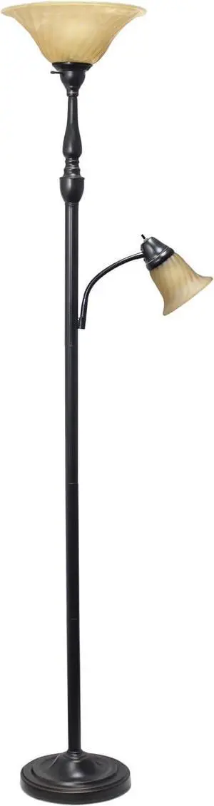 Elegant Designs LF2003-RBA 2 Light Mother Daughter Floor Lamp with Amber Marble Glass Shades, Restoration Bronze and Amber