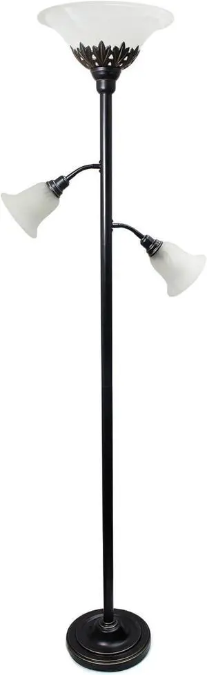 Elegant Designs LF2002-RBW 3 Light Scalloped Glass Floor Lamp, Restoration Bronze/White