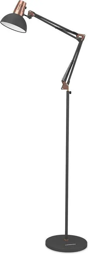 LEPOWER Metal Floor Lamp, Adjustable Architect Swing Arm Standing Lamp with Heavy Duty Base, Eye-Caring Reading/Drawing Lamp with On/Off Switch for Living Room, Bedroom, Office Sand Black