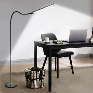 Floor Lamp for Office,18W Super Bright LED Floor Lamp,Adjustable 2700K-6500K Colors and Dimmer,Brightness Gooseneck Standing Lamp, Adjustable Gooseneck Reading Floor Lamp for Bedroom Office Black