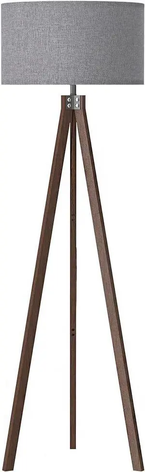 LEPOWER Wood Tripod Floor Lamp, Mid Century Standing Lamp, Modern Design Reading Floor Lamp for Living Room, Bedroom and Office, Flaxen Lamp Shade with E26 Lamp BaseDark Brown