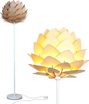Brightech Artichoke LED Floor Lamp, Great Living Room Décor, Modern Lamp for Living Rooms & Offices, Bohemian Standing Lamp for Bedroom Reading, Tall Lamp with Multi-Panel Wooden Shade