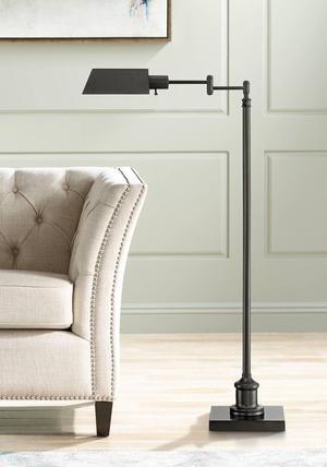Regency Hill Jenson Traditional Adjustable Pharmacy Floor Lamp Standing Base Swing Arm 54" Tall Dark Bronze Metal Bright Downward Light for Living Room Reading House Bedroom