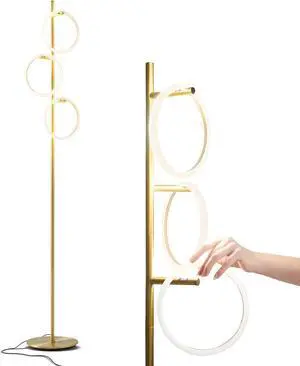 Brightech Saturn Floor Lamp, Great Living Room Decor, Tall Contemporary Standing Tree Light for Offices, Living Rooms, with 3 LED Heads for Bedroom Reading - Gold/Brass