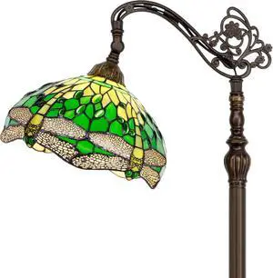 WERFACTORY Tiffany Floor Lamp Green Stained Glass Dragonfly Arched Lamp 12X18X64 Inches Gooseneck Adjustable Corner Standing Reading Light Decor Bedroom Living Room S459 Series